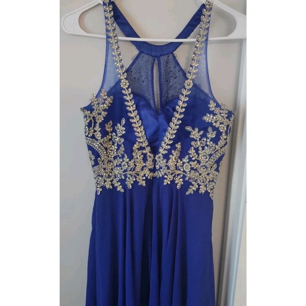 Aspeed Sz. XS Hand Beaded Blue Gown Prom Maxi Dress Full Length Glamorous Lined - Picture 6 of 12